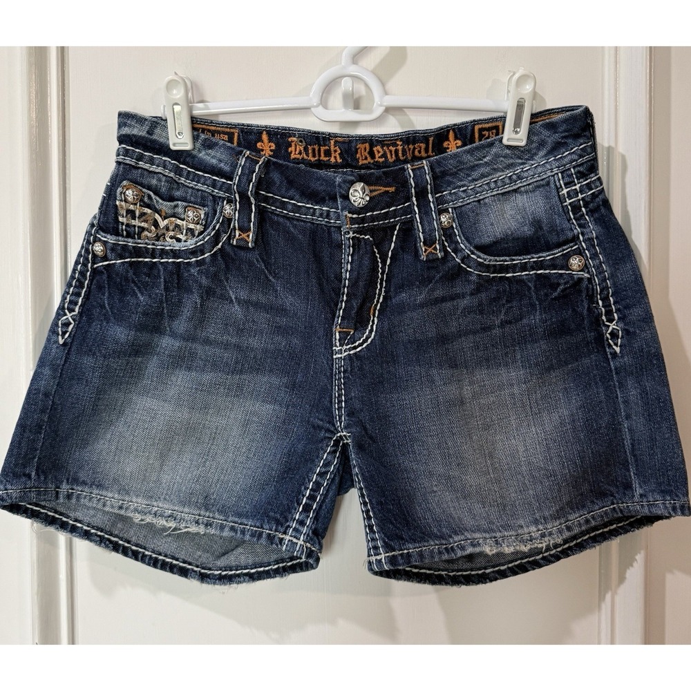ROCK REVIVAL WOMEN'S Shorts Sz 28 Fleur Denim Julie Mid Rise Shorts 100% Cotton